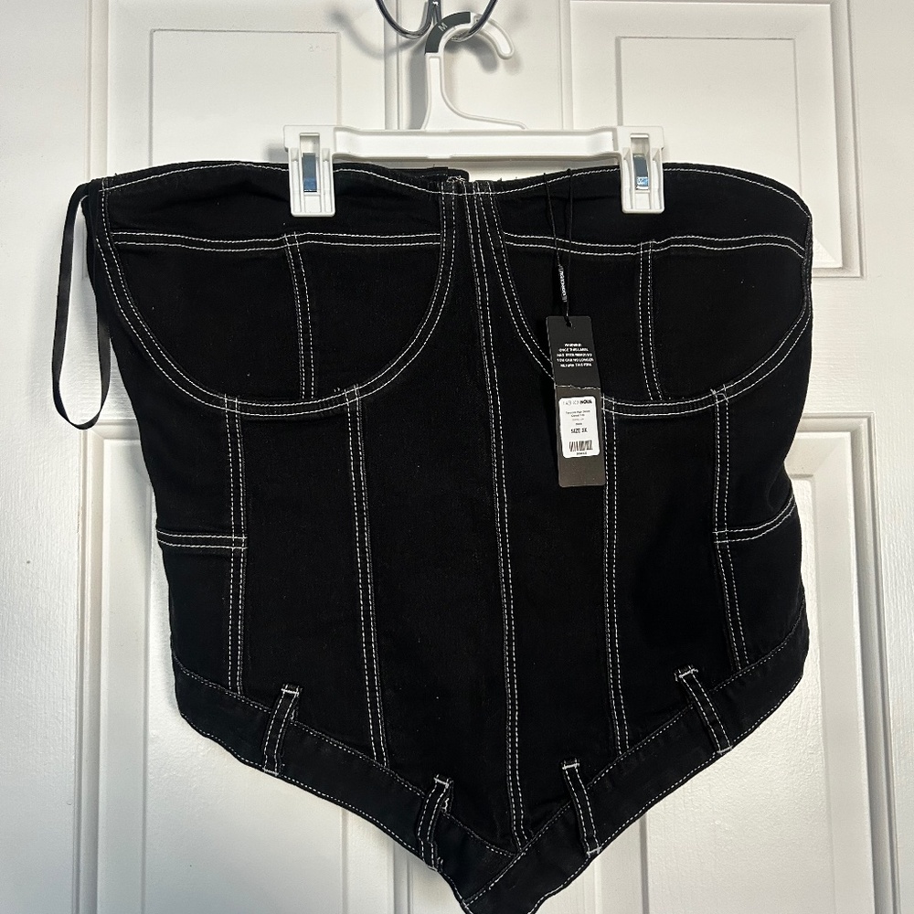 Denim asymmetrical corset top